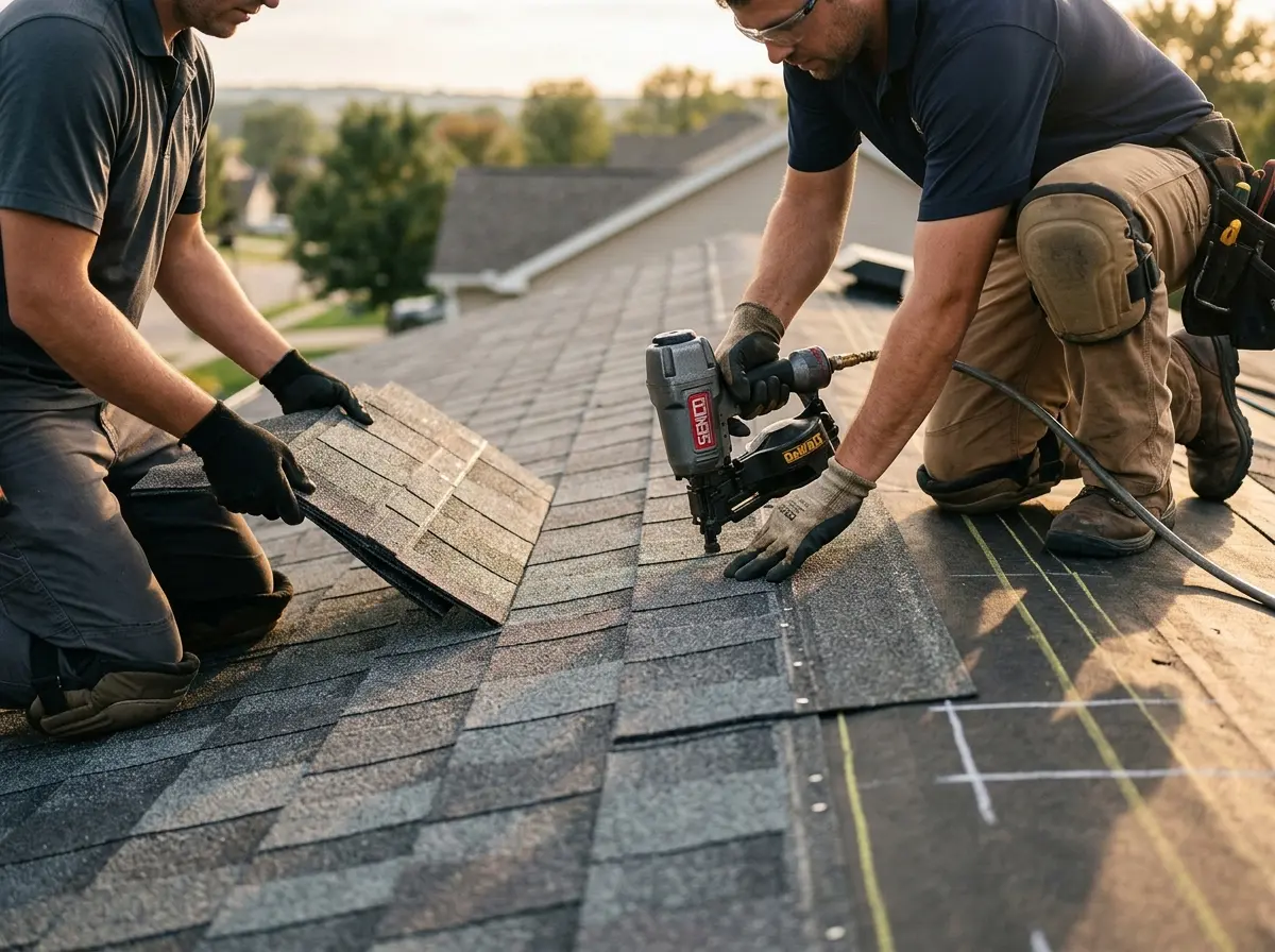 Professional roofer working on a residential roof in Gettysburg